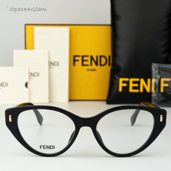 BRAND NEW Fendi FE50020I FIRST 053 Shiny Black Demo Women Cat Eye Eyeglasses - Picture 1 of 9